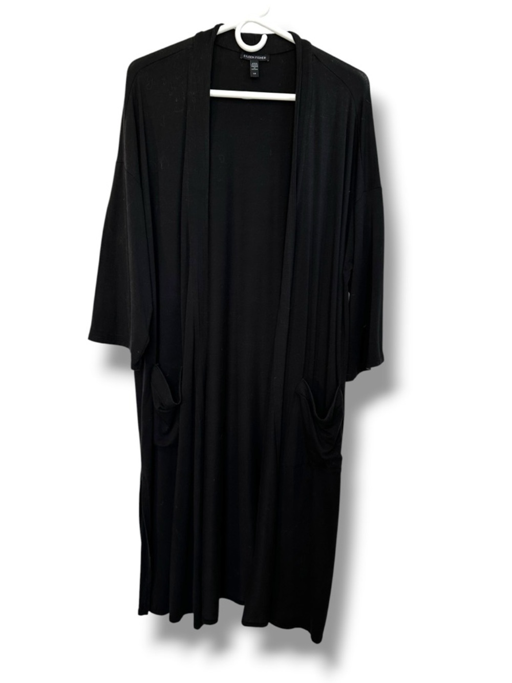 Eileen Fisher Black Tencel Stretch Open Front Duster Cardigan Large